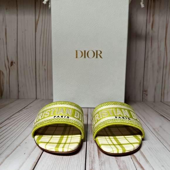 Christian Dior Canvas Check'N'Dior Pop Dway Sandals Chartreuse Sz 36.5 / 6.5 - Picture 4 of 11
